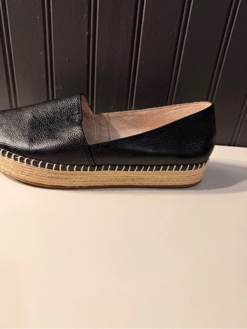 Steve Madden Black Leather Espadrille Slip-On Loafers
